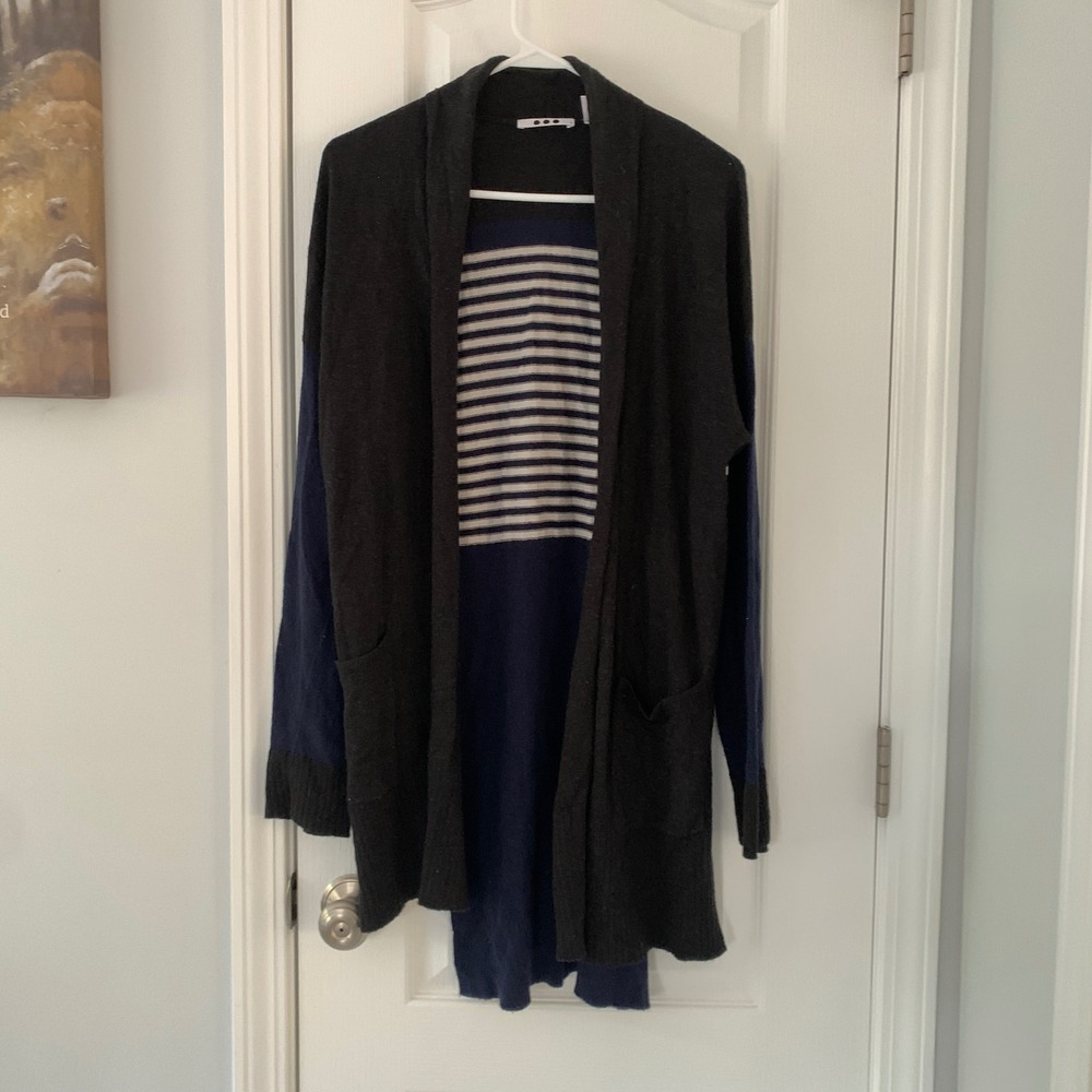 Three Dots Womens Colorblock Striped Open Front Cardigan Cashmere Blend FO7262 M